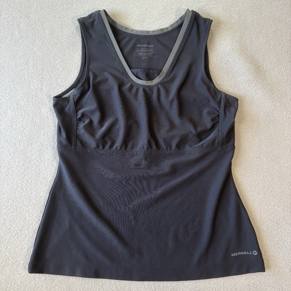 Womens Merrell Sleeveless Sun Shirt UPF 50+ Opti-Wick Size M Black Hiking Active